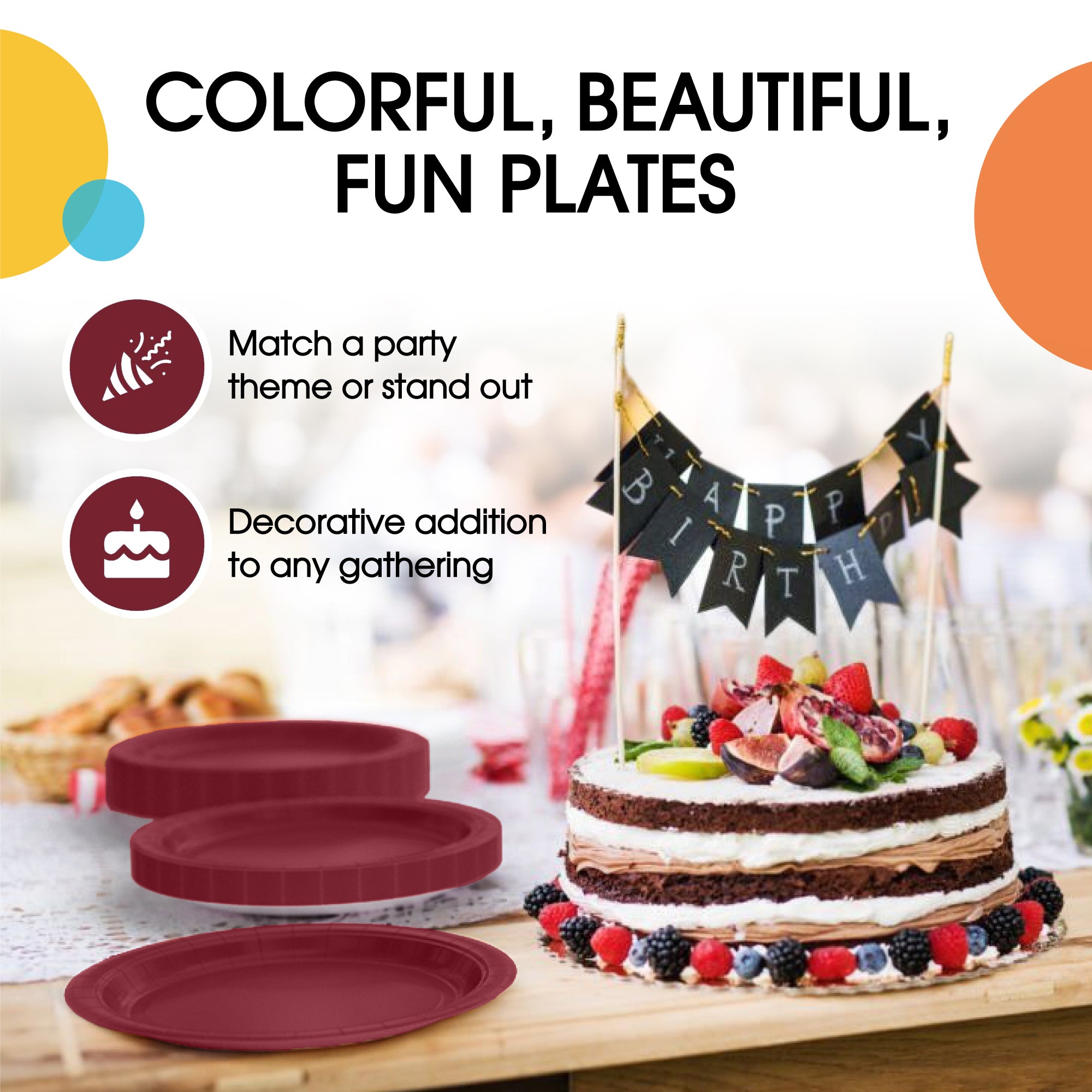 7 In. Burgundy Paper Plates - 20 Ct.