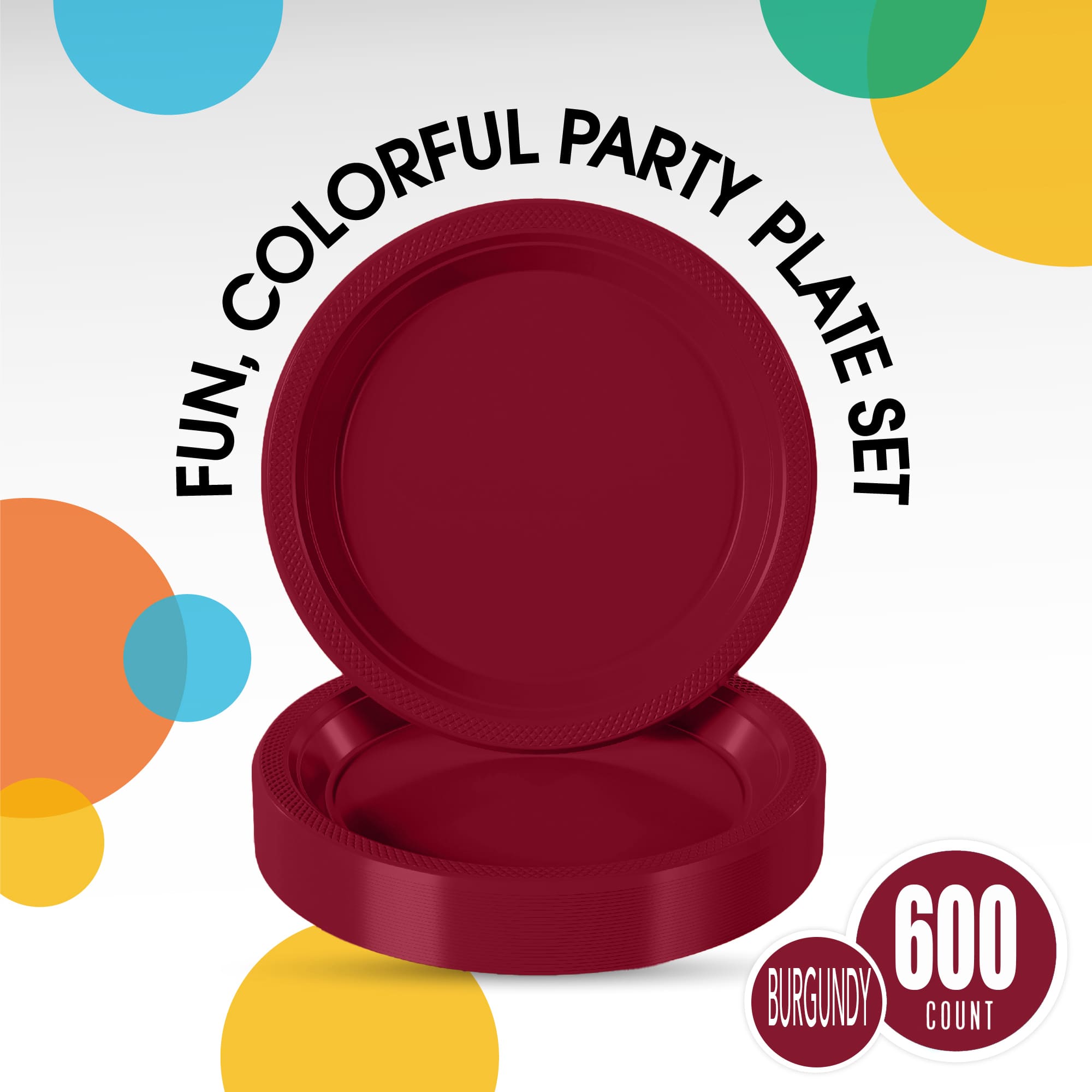 7 In. Burgundy Plastic Plates | Case of 600