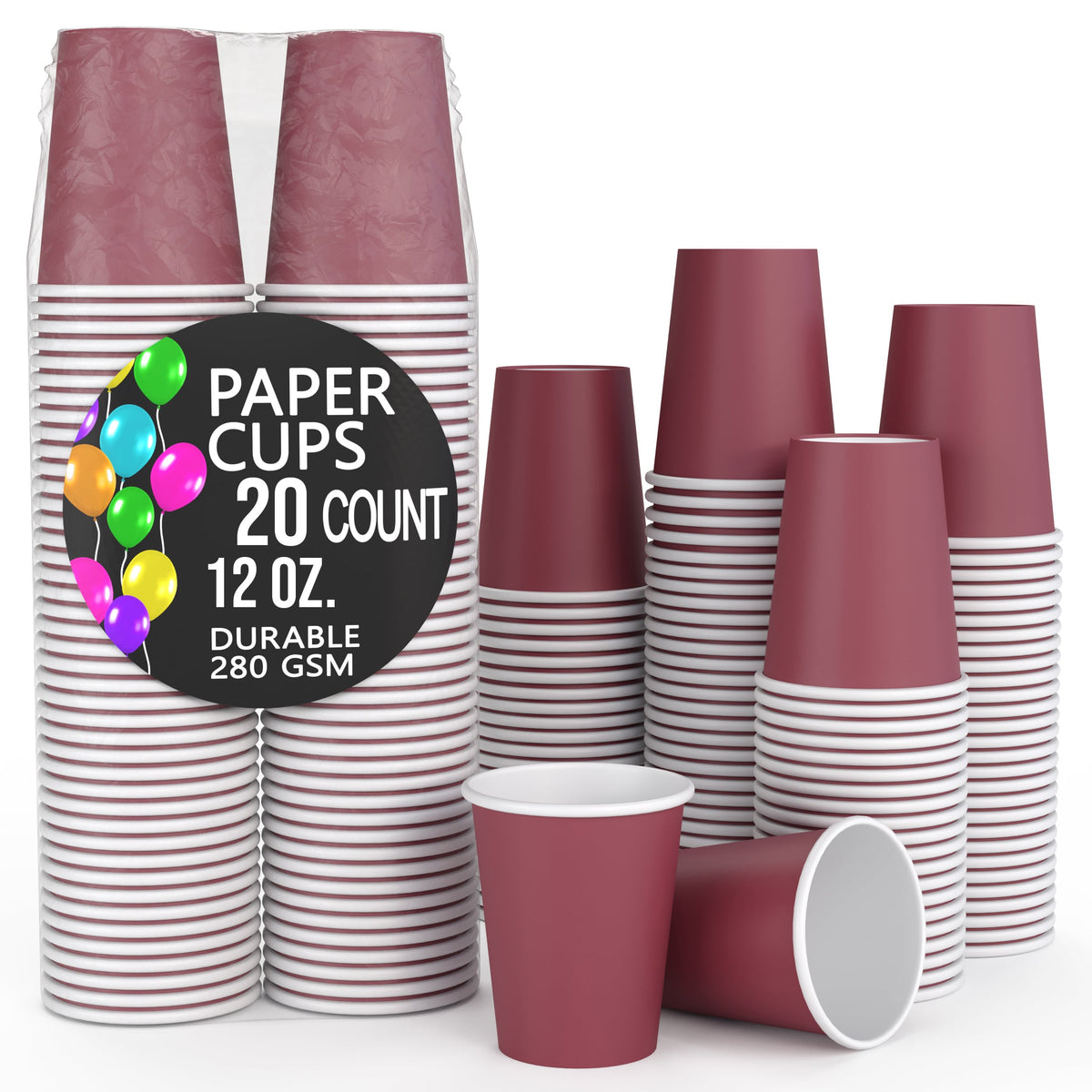 12 Oz. Burgundy Paper Cups | 20 Count