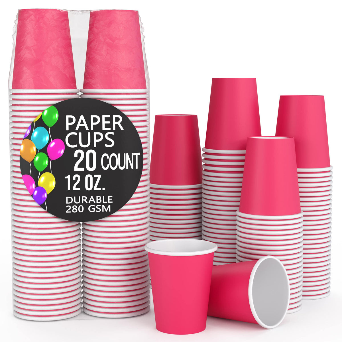 12 Oz. Cerise Paper Cups | 20 Count