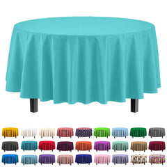 Premium Round Aqua Blue Plastic Table Covers | 12 Pack