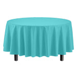 Round Aqua Blue Plastic Table Cover - 84 in.