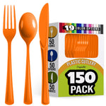 Orange Cutlery Combo Set | 50 Forks 50 Spoons And 50 Knives - 7.5 in.