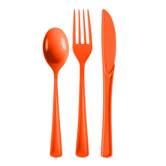 Orange Cutlery Combo Set | 50 Forks 50 Spoons And 50 Knives - 7.5 in.