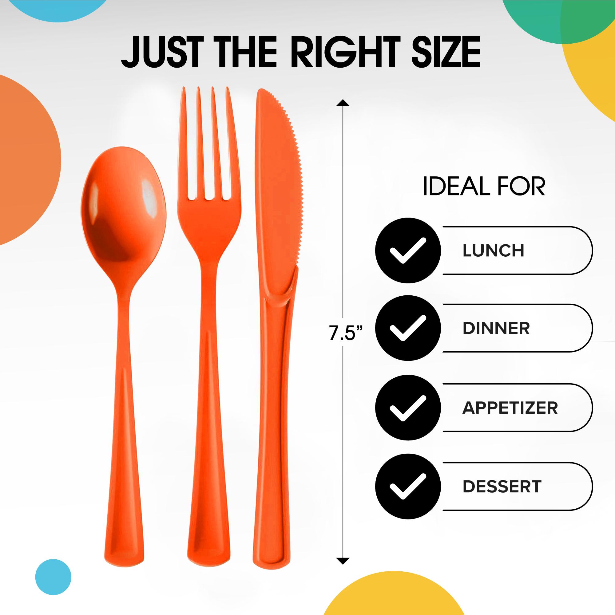 Orange Cutlery Combo Set | 50 Forks 50 Spoons And 50 Knives - 7.5 in.