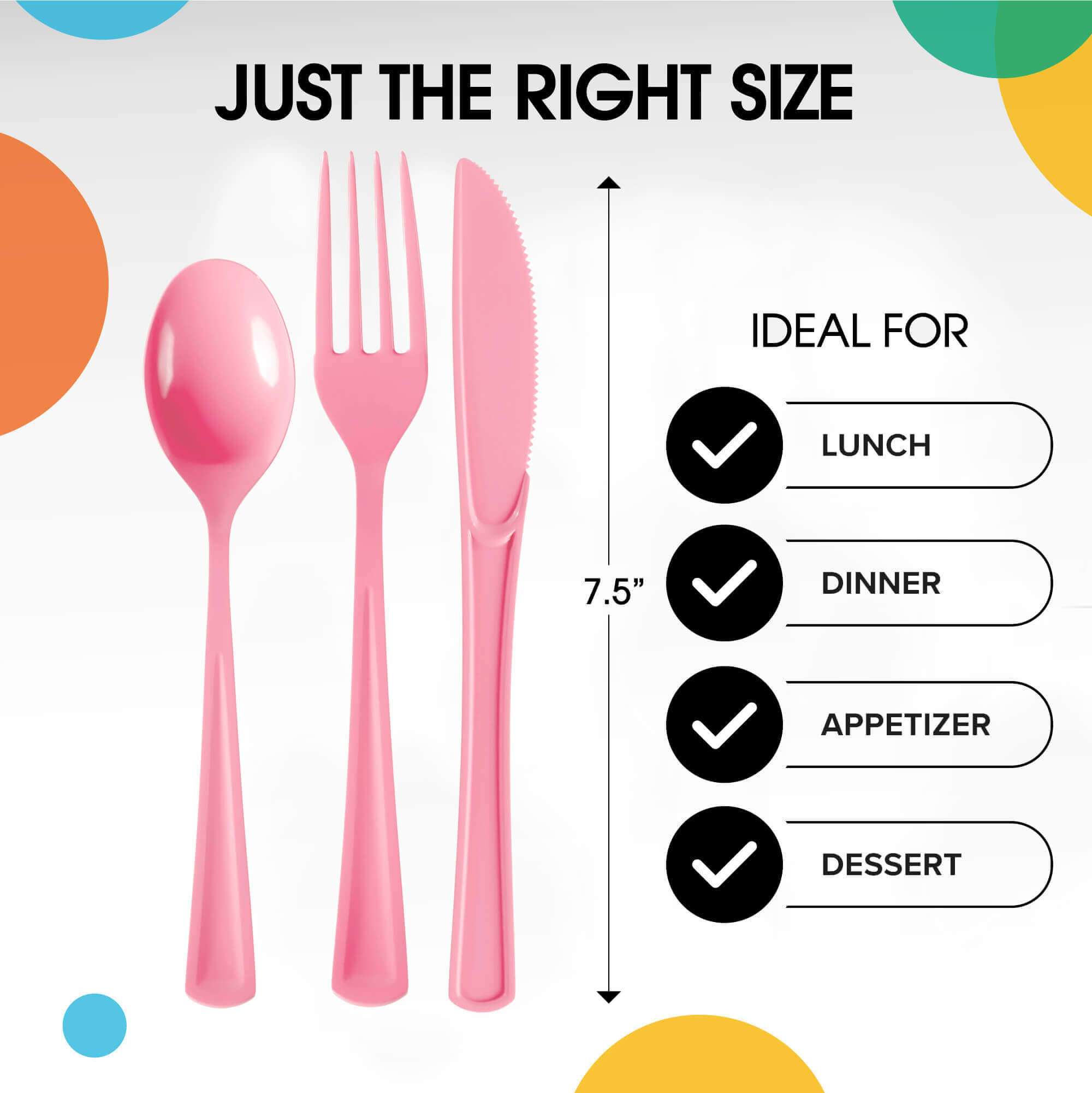 Pink Cutlery Combo Set - 50 Forks 50 Spoons and 50 Knives - 7.5 in.