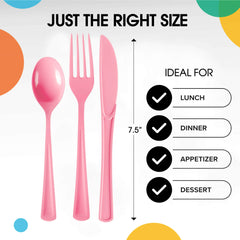 Pink Cutlery Combo Set - 50 Forks 50 Spoons and 50 Knives - 7.5 in.