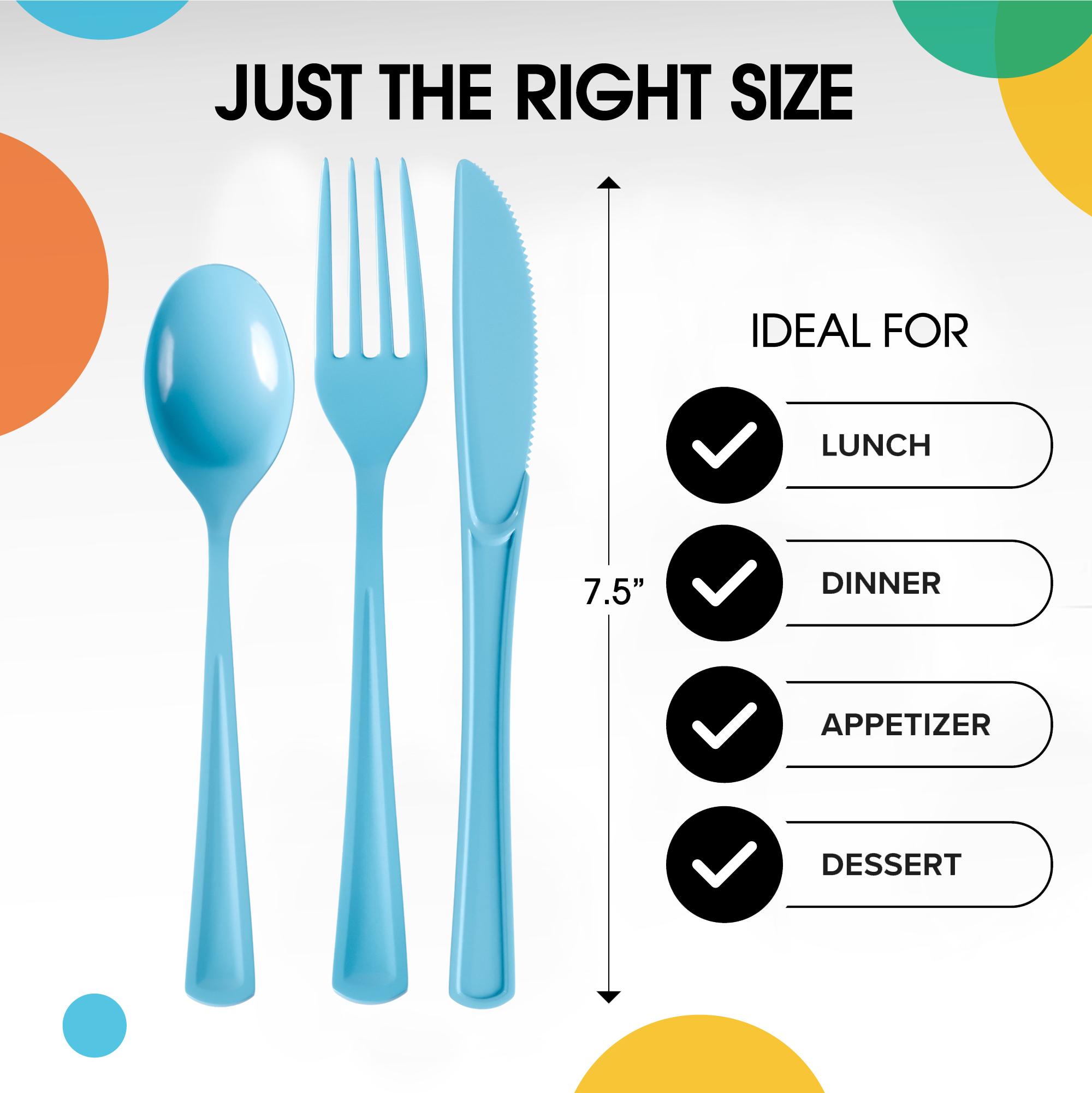Light Blue Cutlery Combo Set | 50 Forks 50 Spoons And 50 Knives - 7.5 in.