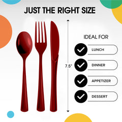 Burgundy Cutlery Combo Set | 50 Forks 50 Spoons And 50 Knives - 7.5 in.