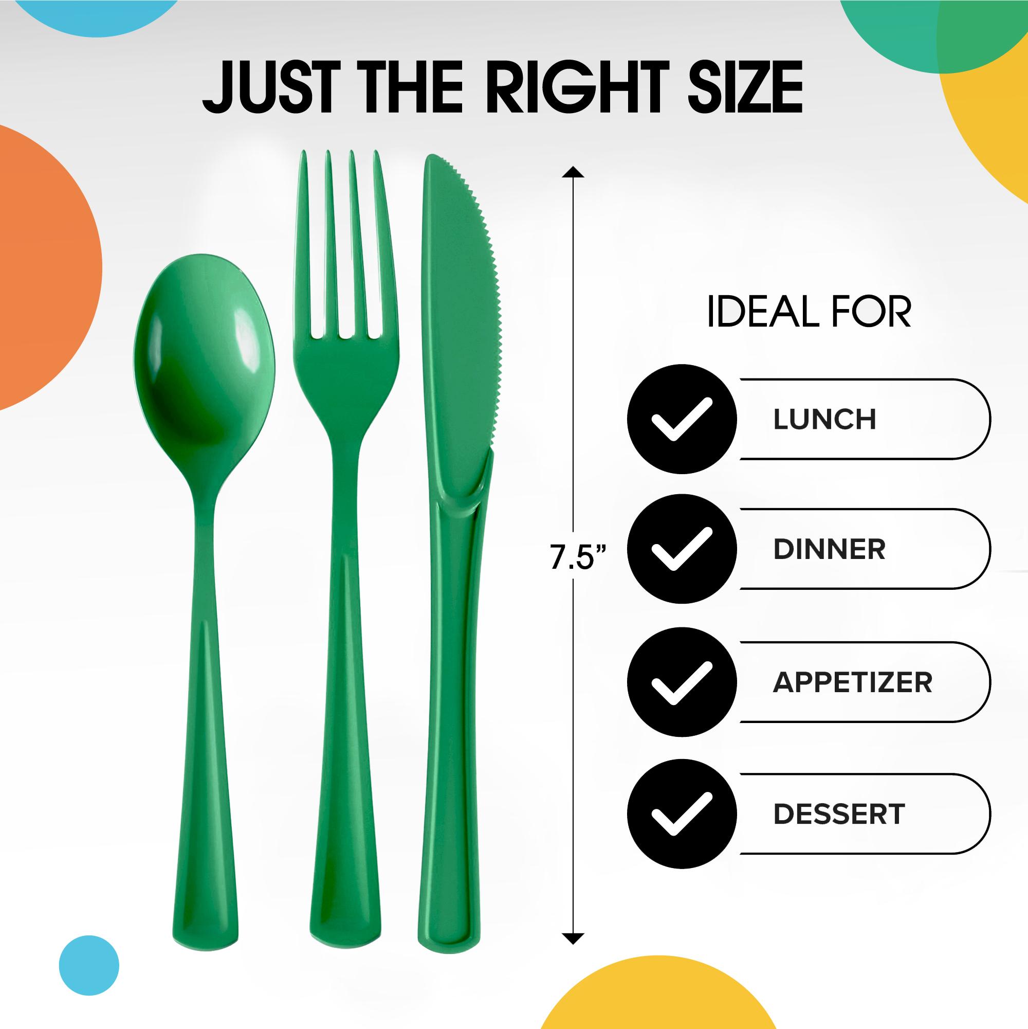 Emerald Green Cutlery Combo Set | 50 Forks 50 Spoons And 50 Knives - 7.5 in.
