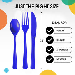 Dark Blue Cutlery Combo Set | 50 Forks 50 Spoons And 50 Knives - 7.5 in.
