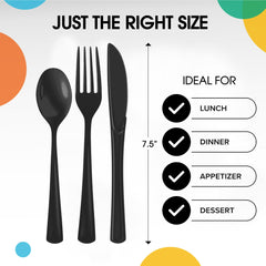 Black Cutlery Combo Set | 50 Forks 50 Spoons And 50 Knives - 7.5 in.
