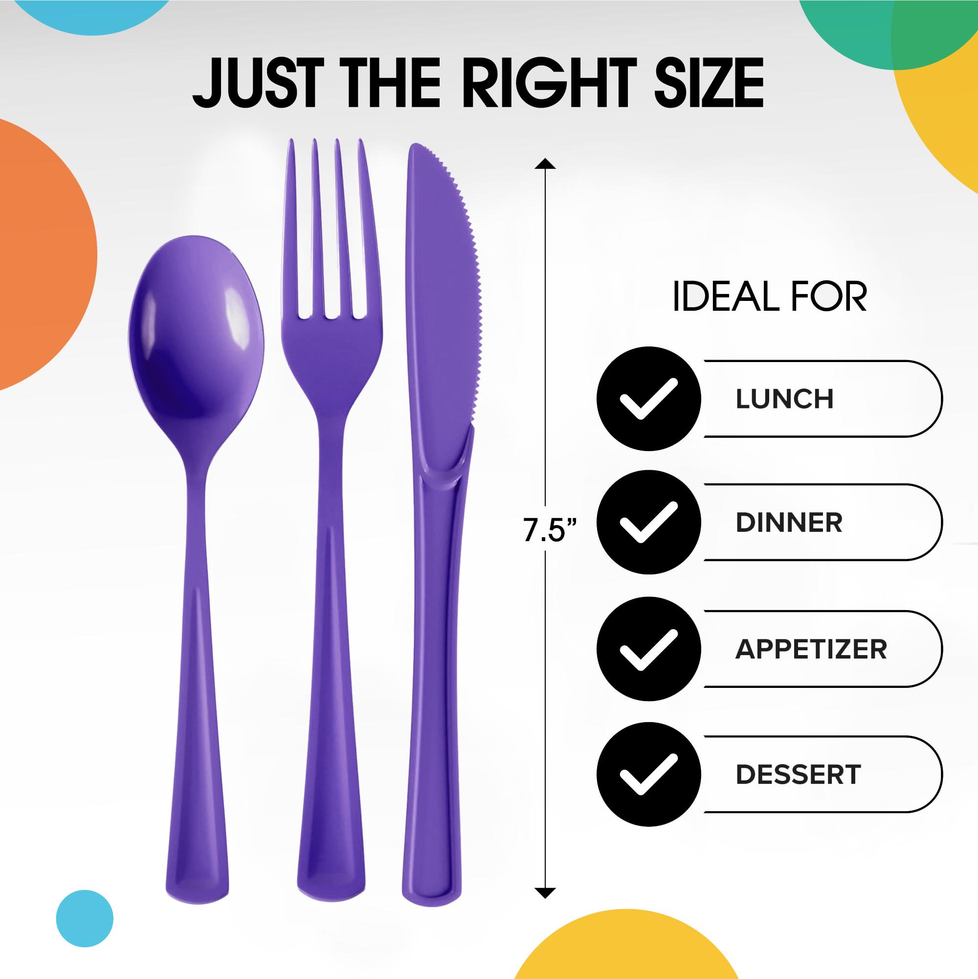 Purple Cutlery Combo Set | 50 Forks 50 Spoons And 50 Knives - 7.5 in.