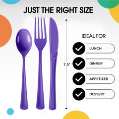 Purple Cutlery Combo Set | 50 Forks 50 Spoons And 50 Knives - 7.5 in.