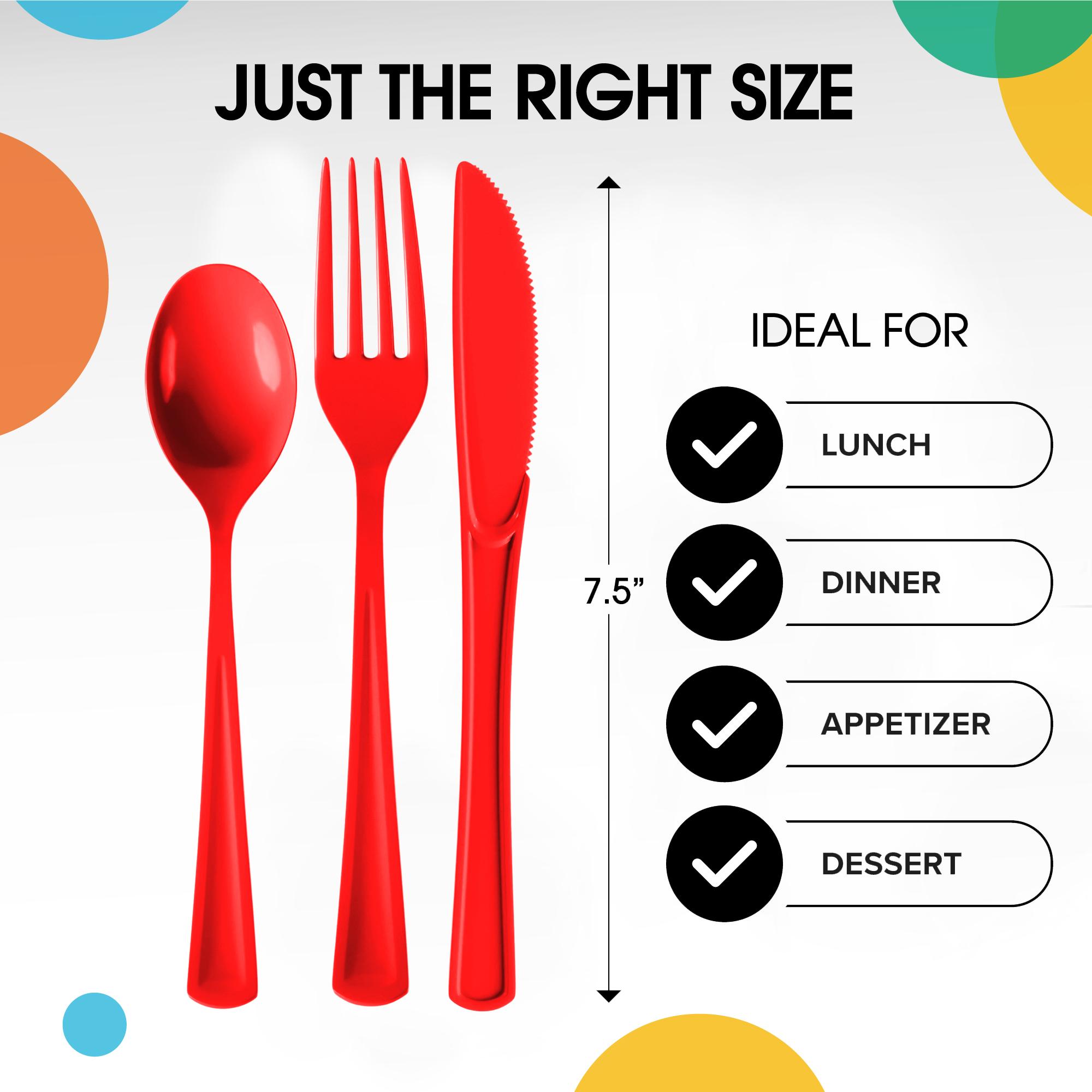 Red Cutlery Combo Set | 50 Forks 50 Spoons And 50 Knives - 7.5 in.