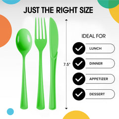 Lime Green Cutlery Combo Set | 50 Forks 50 Spoons And 50 Knives - 7.5 in.