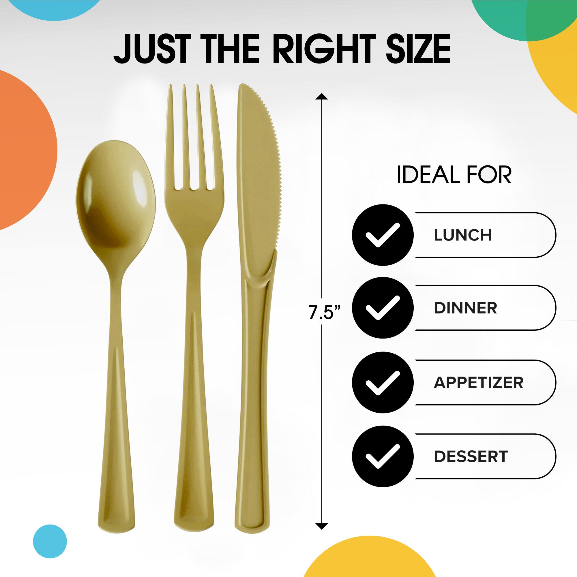 Gold Cutlery Combo Set | 50 Forks 50 Spoons And 50 Knives - 7.5 in.