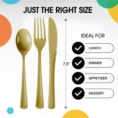 Gold Cutlery Combo Set | 50 Forks 50 Spoons And 50 Knives - 7.5 in.