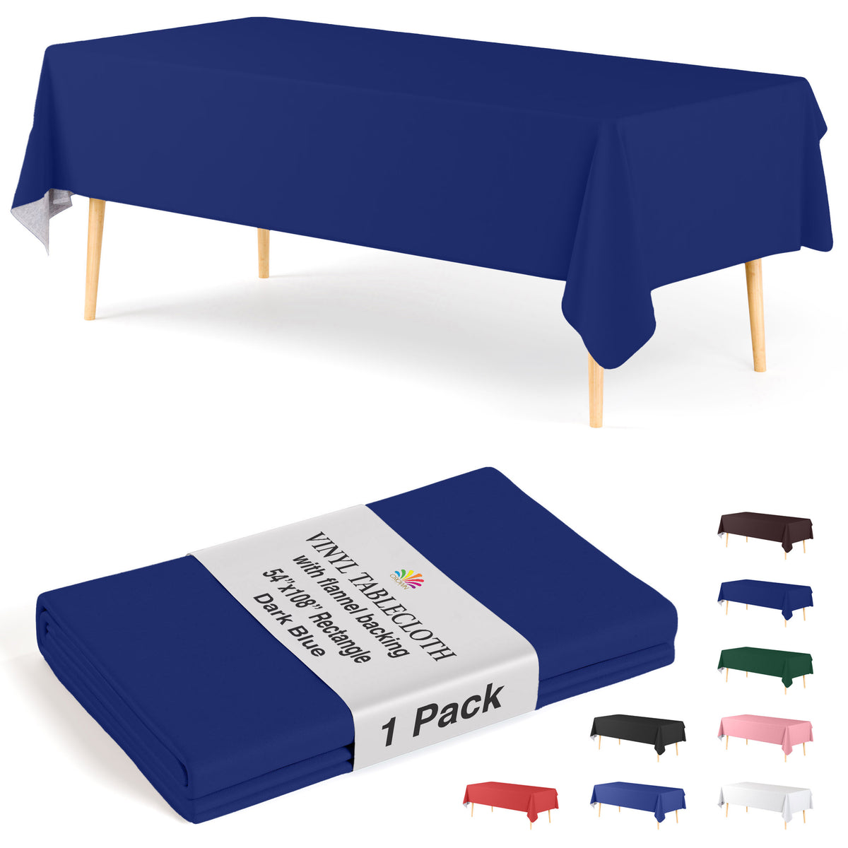 Dark Blue Flannel Backed Plastic Table Cover  | 54 in. x 108 in.
