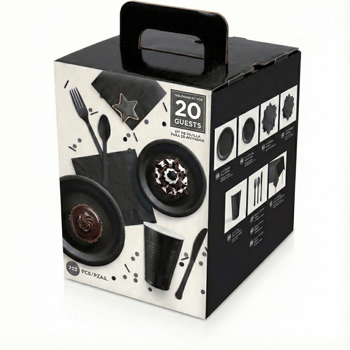 Jet Black Tableware Kit for 20 Guests -222 Pieces