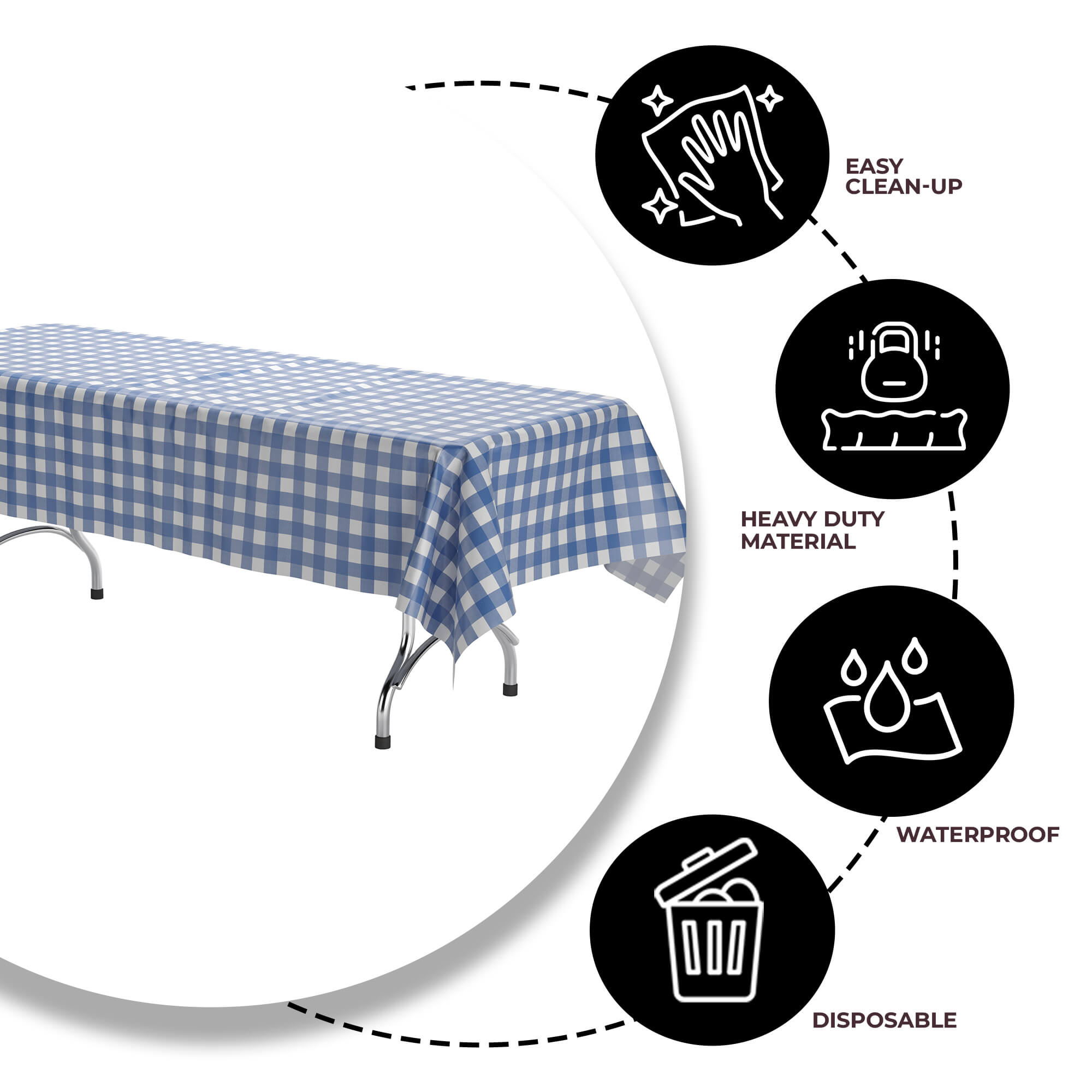 Blue Gingham Plastic Table Covers | 6 Pack - 54 In. x 108 In.