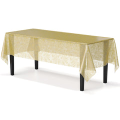 Gold Floral Plastic Table Cover | Case of 48 - 54 In. x 108 In.