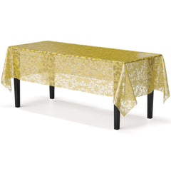 Gold Lace Plastic Table Cover | Case of 48 - 54 In. x 108 In.