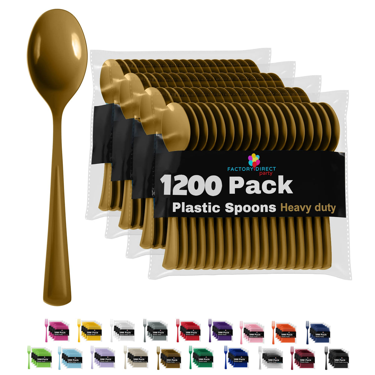 Heavy Duty Gold Plastic Spoons - 7 in. | Case of 1200