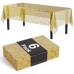 Gold Lace Plastic Table Covers | 6 Pack - 54 In. x 108 In.