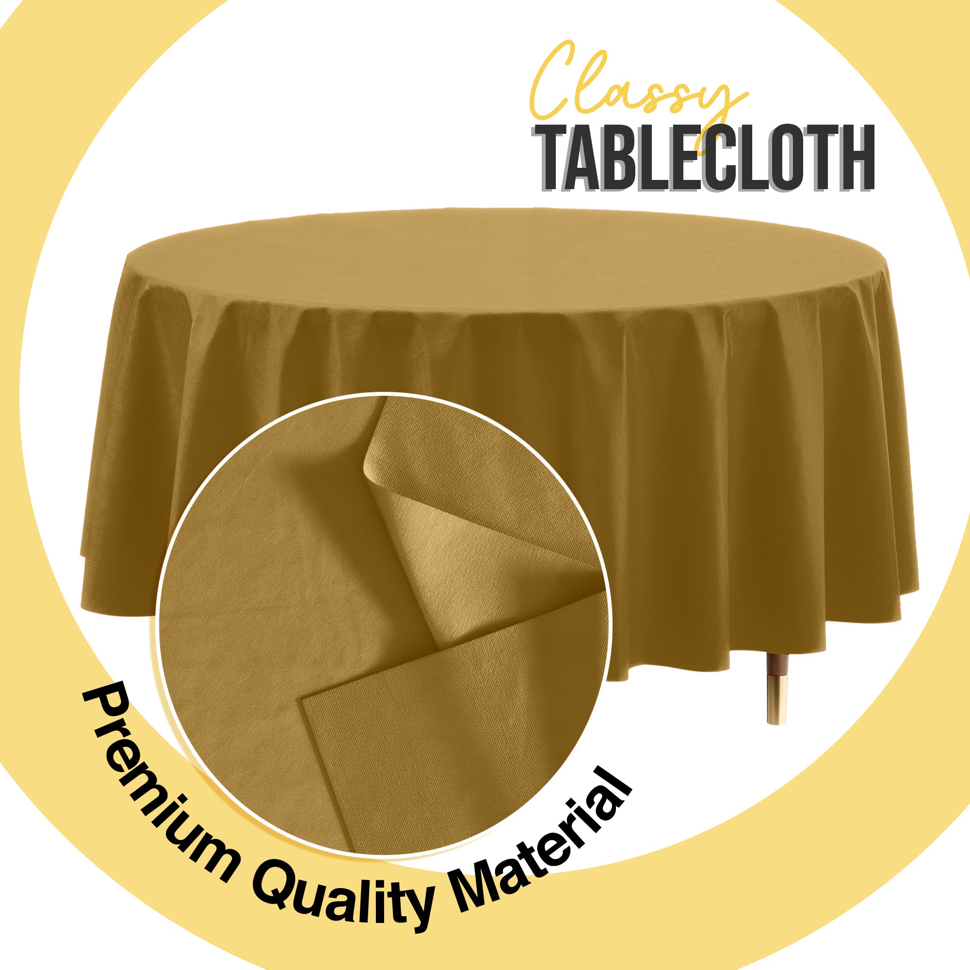 Premium Round Gold Plastic Table Covers | 12 Pack | 84 in.