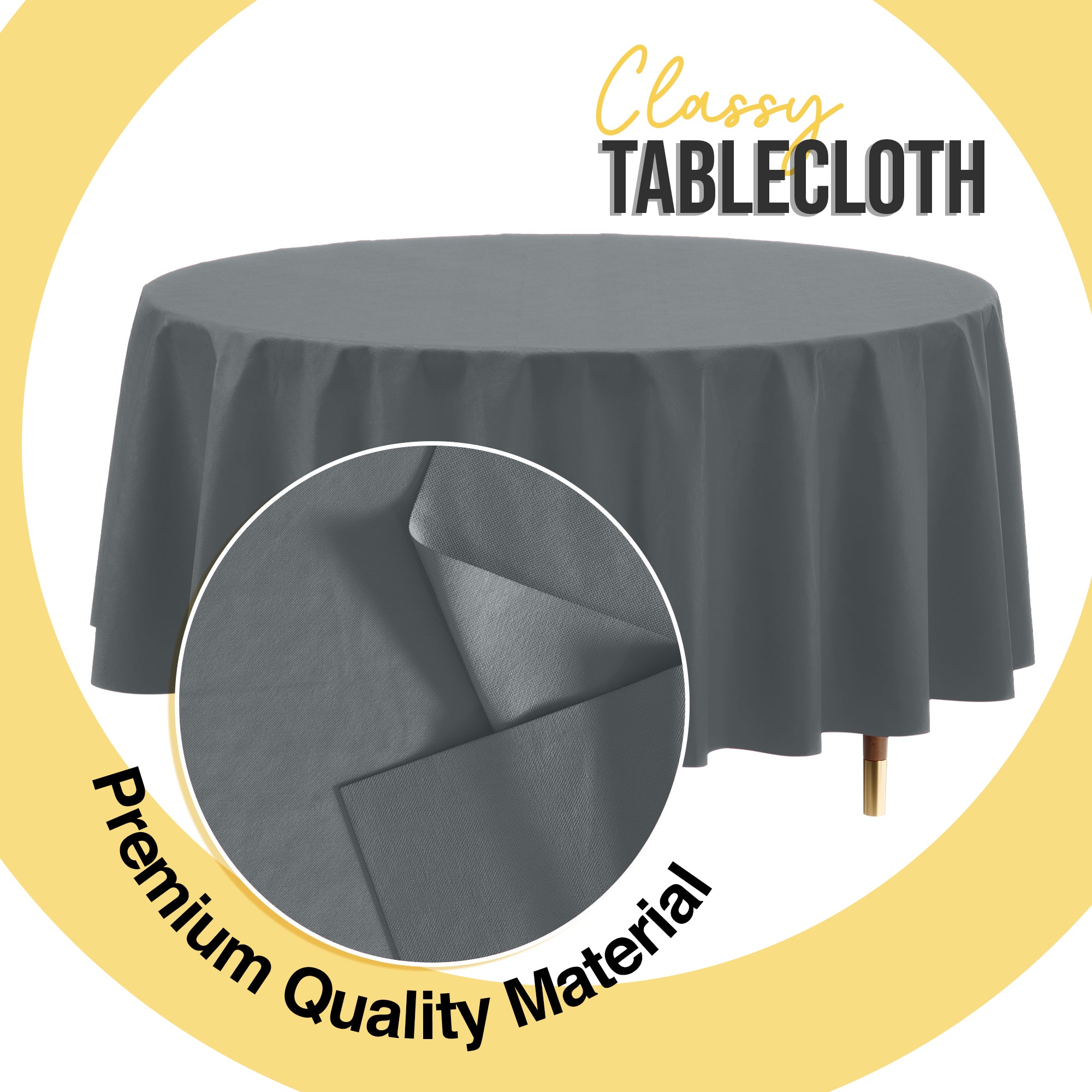 Premium Round Silver Plastic Table Cover | 84 in.