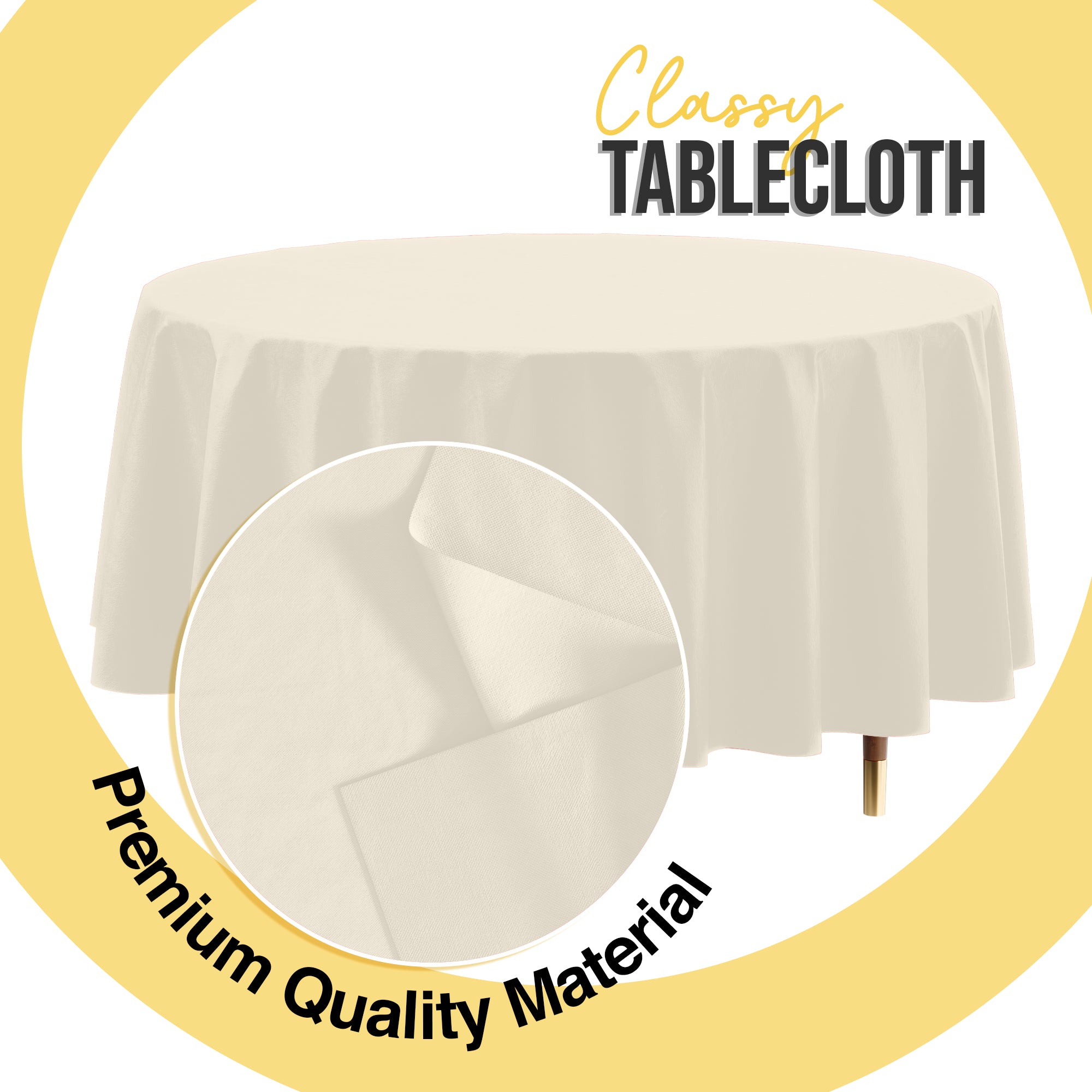 Premium Round Ivory Plastic Table Cover | 84 in. | Case of 96