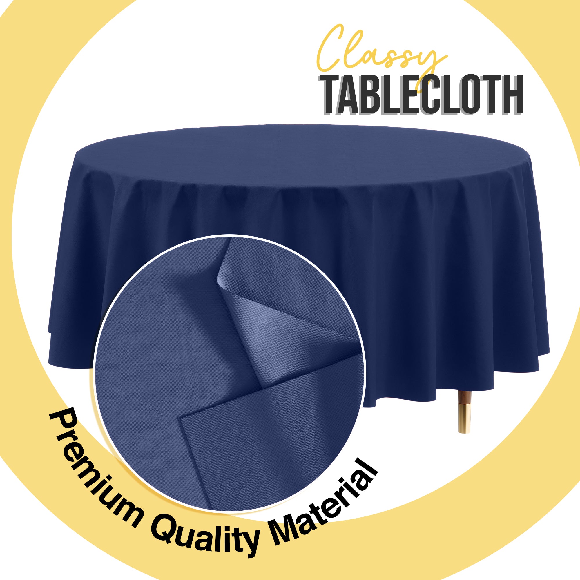 Premium Round Navy Blue Plastic Table Cover | 84 in. | Case of 96