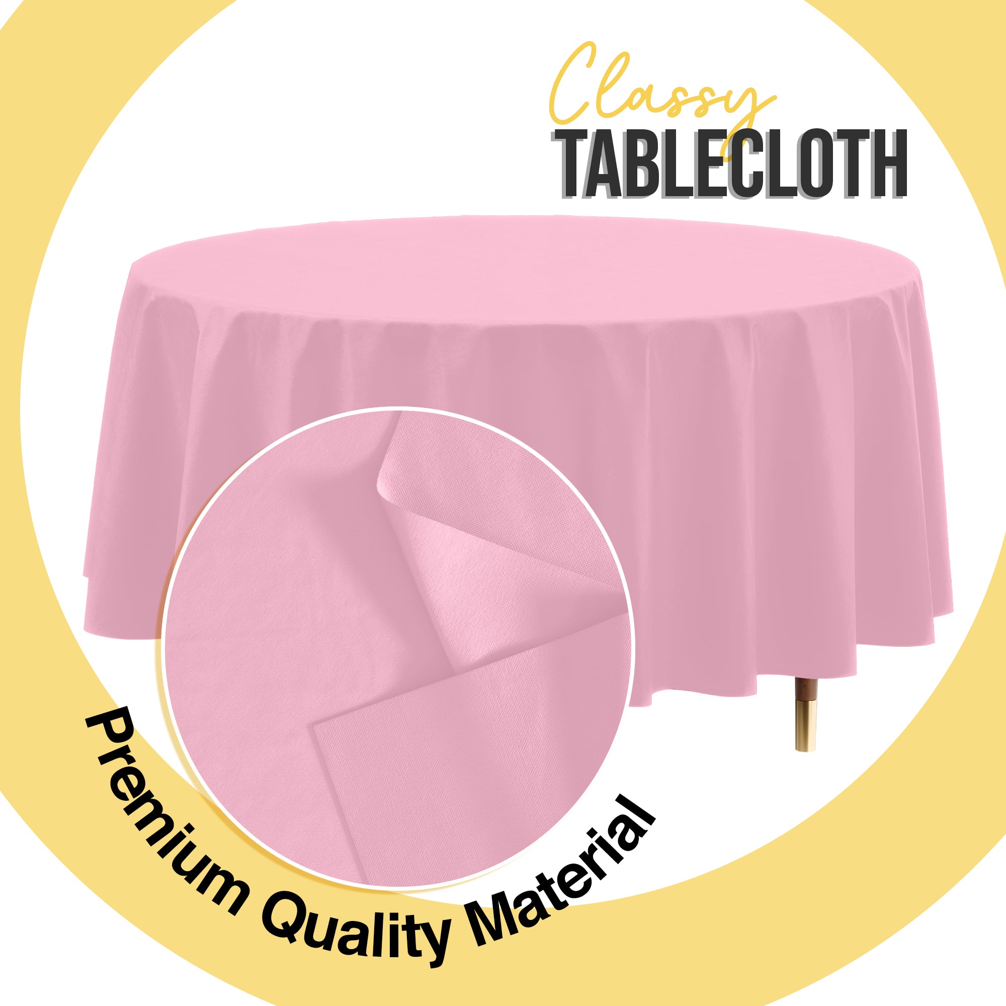 Premium Round Pink Plastic Table Covers | 6 Pack | 84 in.