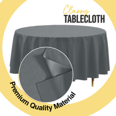 Premium Round Silver Plastic Table Cover | 84 in. | Case of 96
