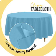 Premium Round Sky Blue Plastic Table Cover | 84 in. | Case of 96
