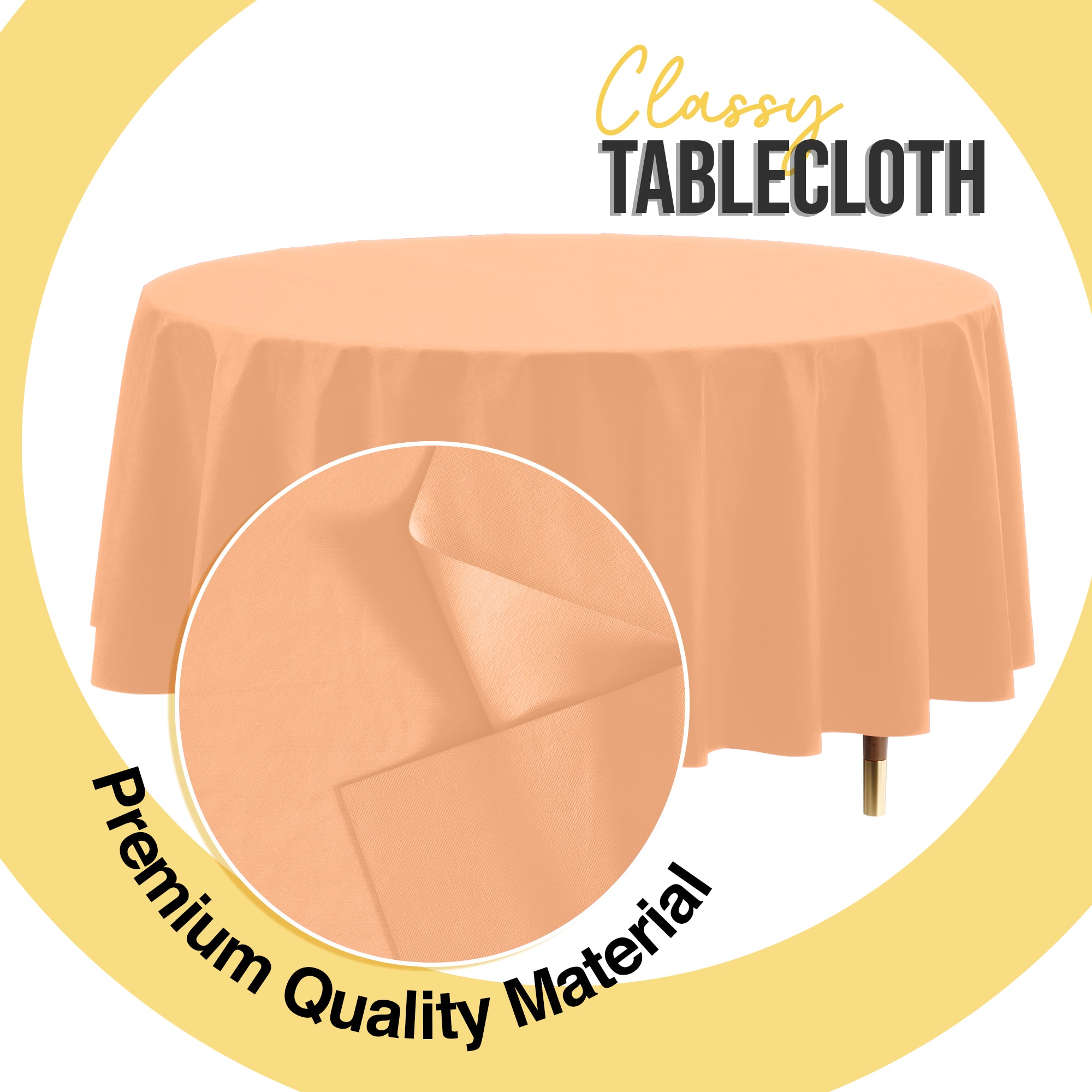 Premium Round Peach Plastic Table Cover | 84 in. | Case of 96