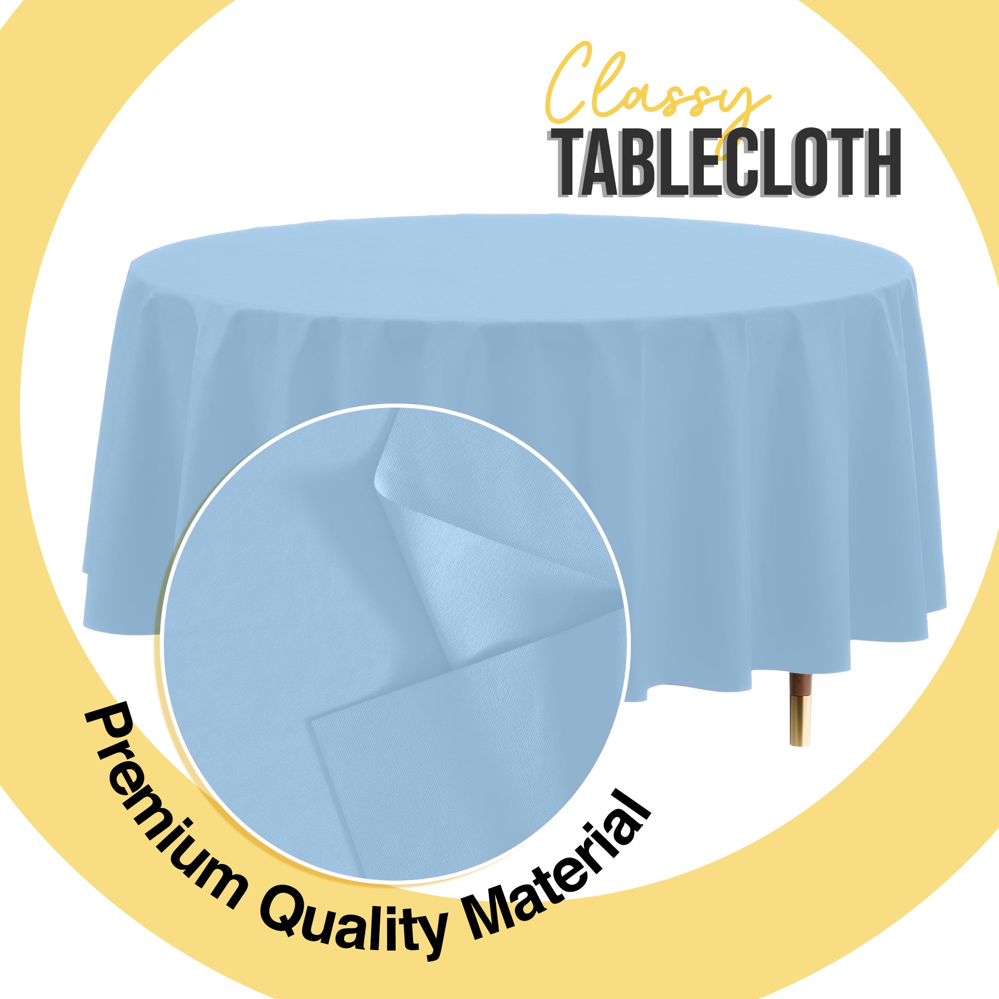 Premium Round Light Blue Plastic Table Covers | 6 Pack | 84 in.