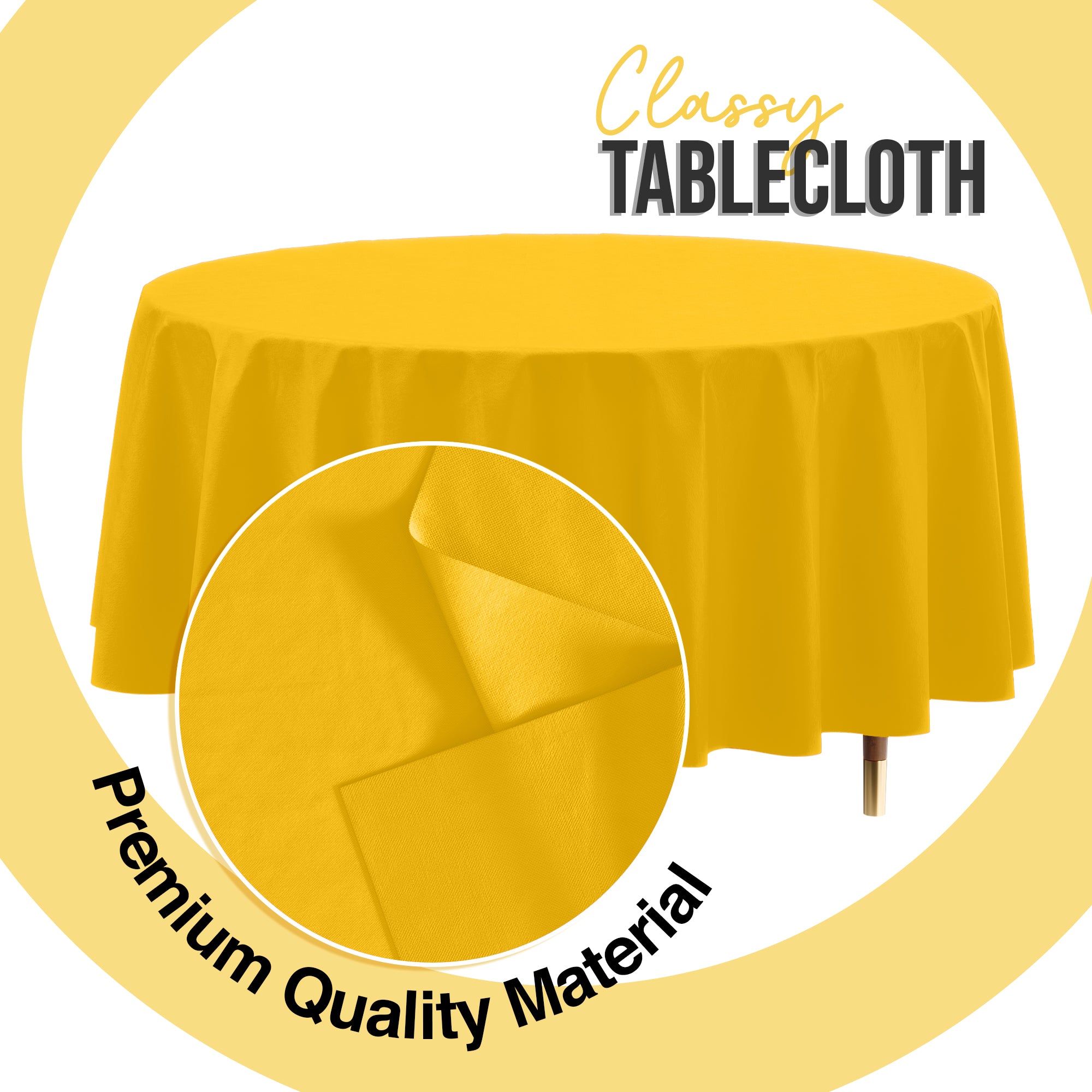 Premium Round Yellow Plastic Table Cover | 84 in.