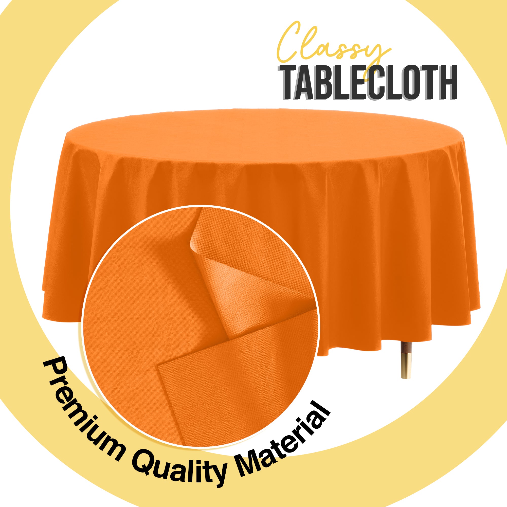 Premium Round Orange Plastic Table Cover | 84 in. | Case of 96