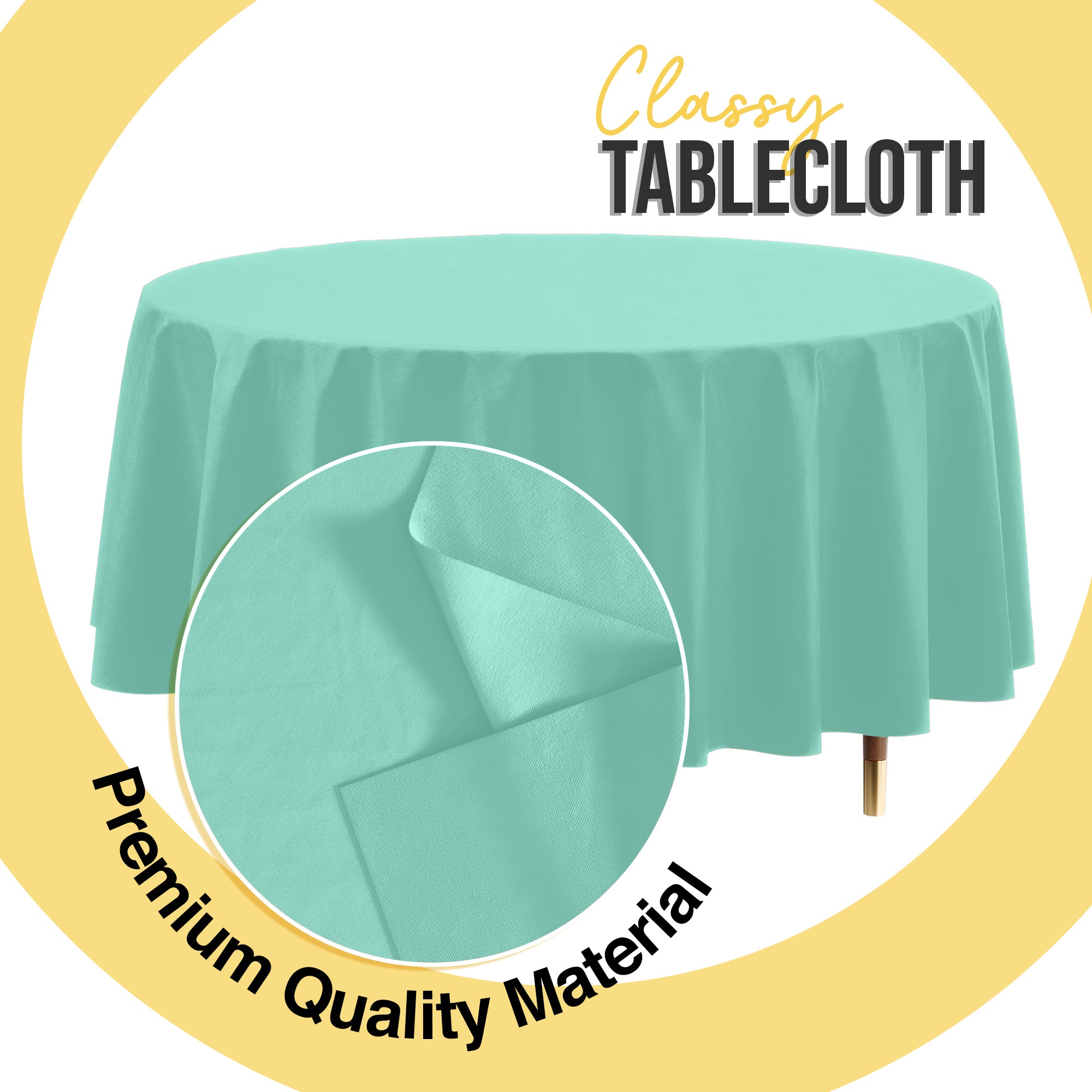 Premium Round Mint Plastic Table Covers | 6 Pack | 84 in.
