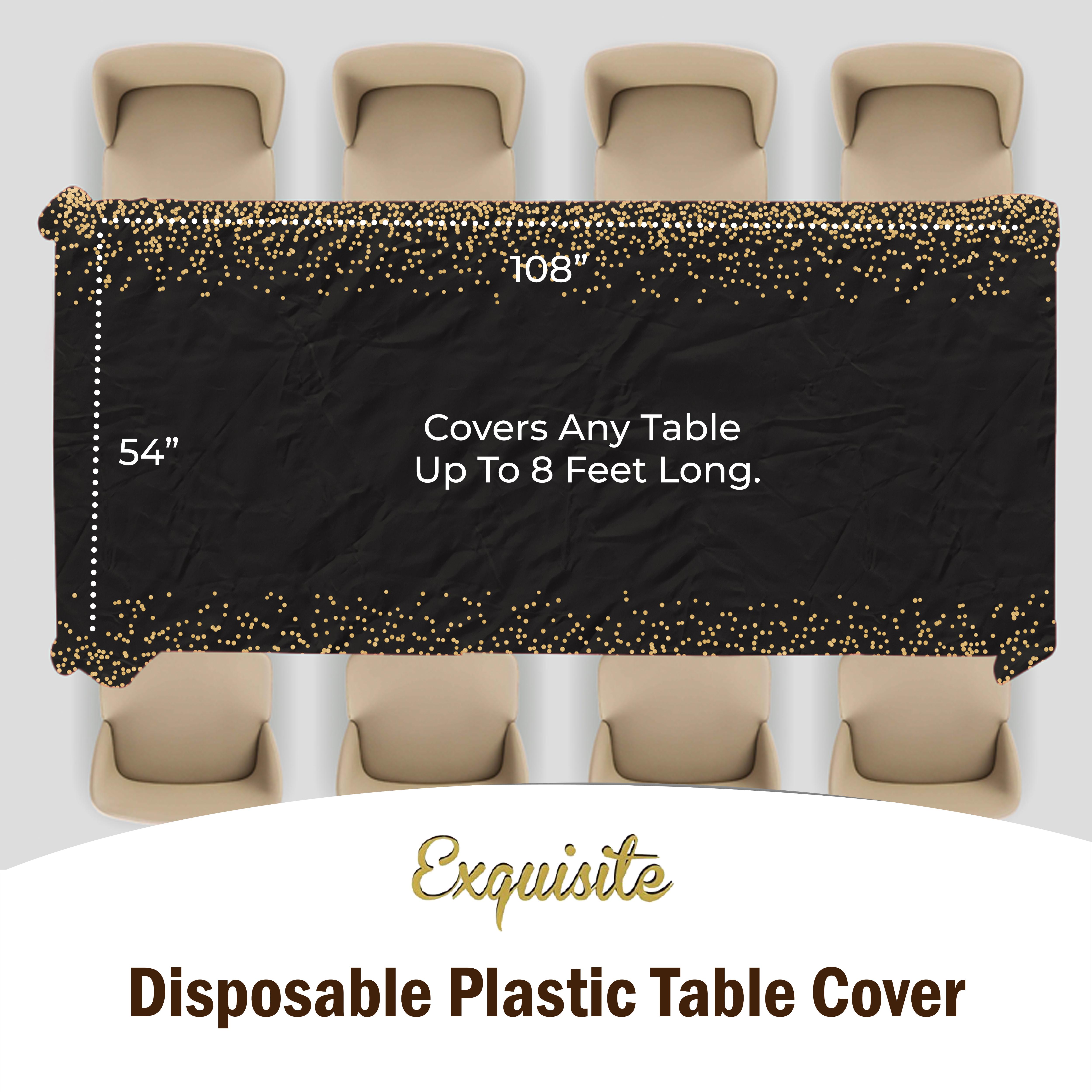 Black & Gold Celebrate Printed Plastic Table Covers | 12 Count - 54 In. x 108 In.