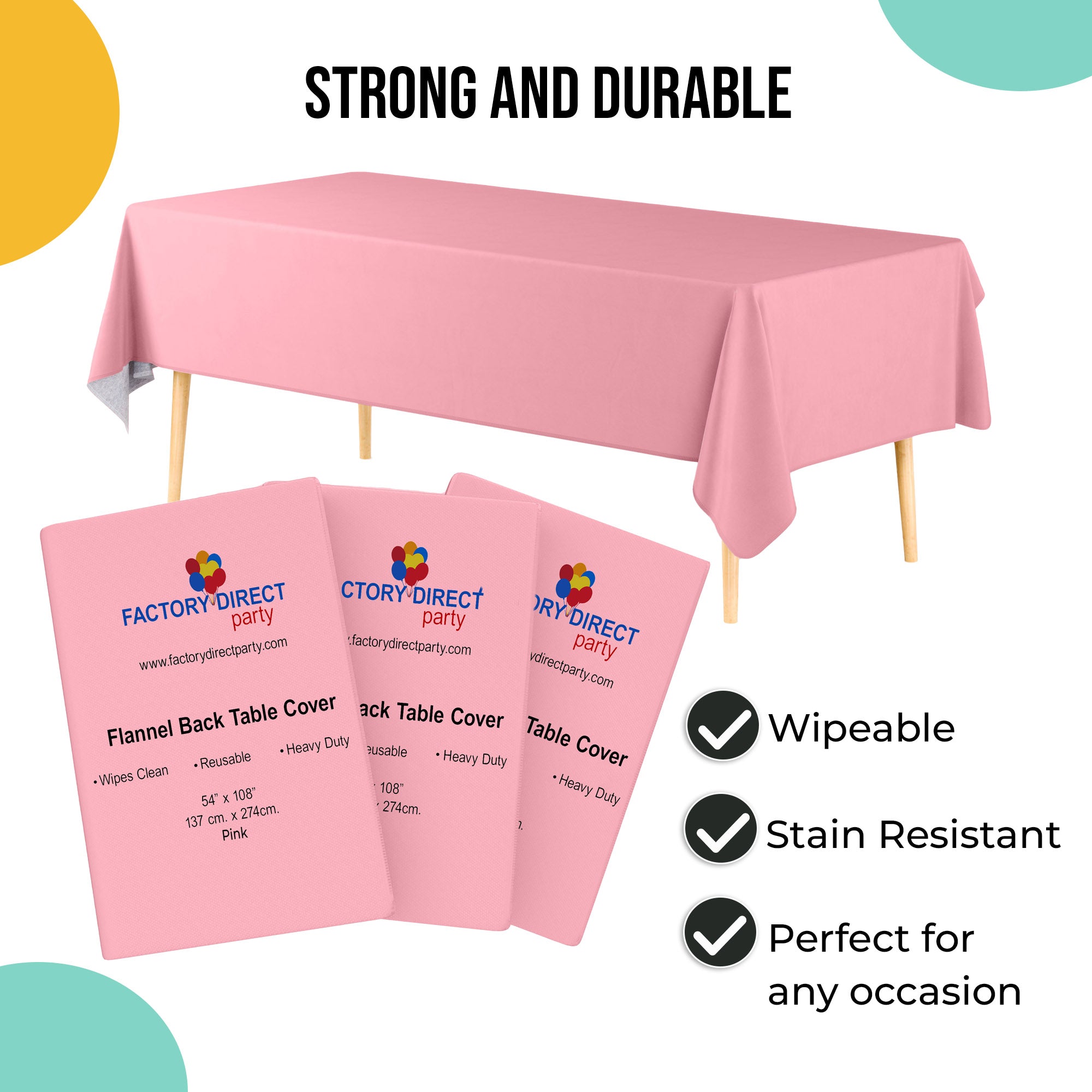 Pink Flannel Backed Plastic Table Cover  | 54 in. x 108 in.
