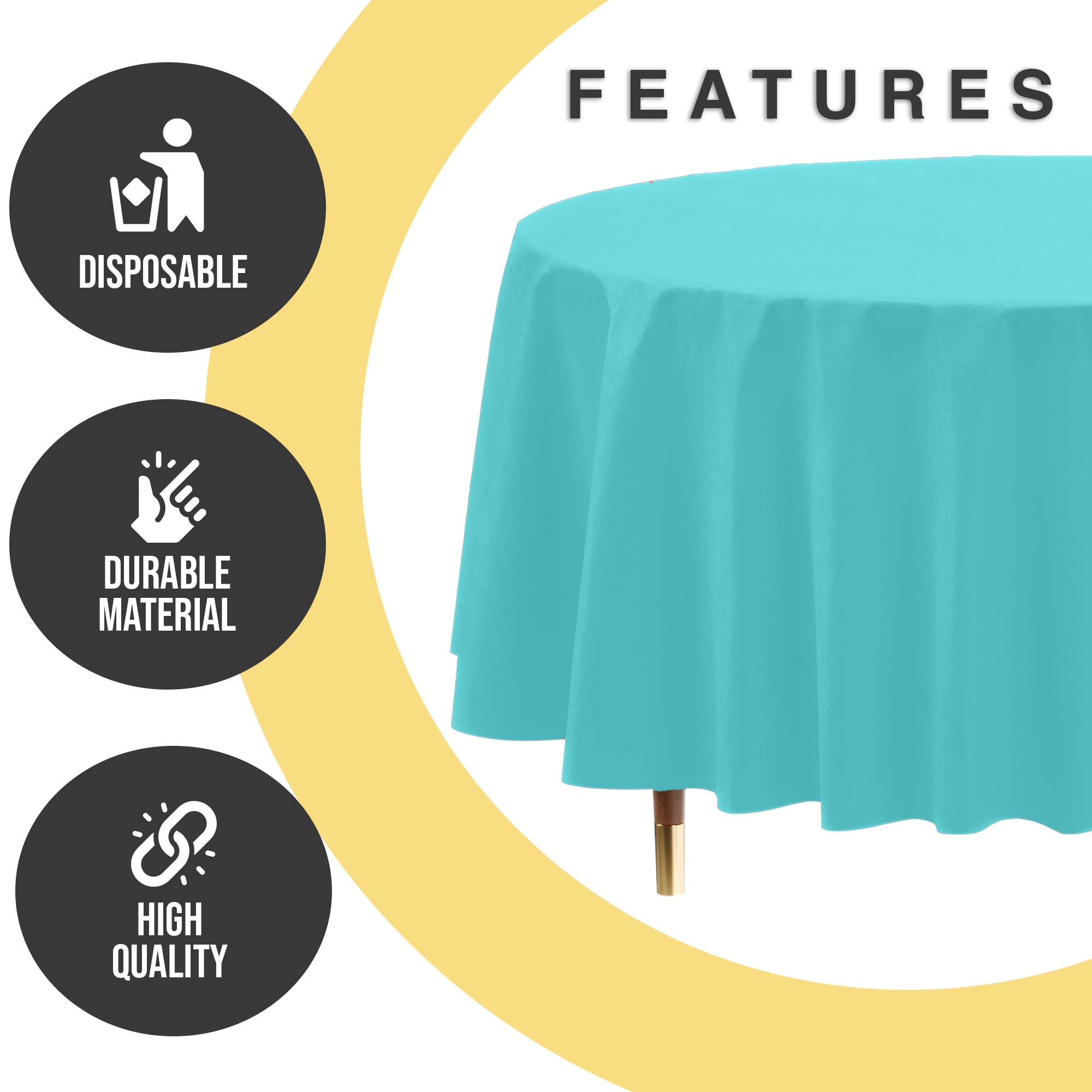 Premium Round Aqua Blue Plastic Table Cover | 84 in.