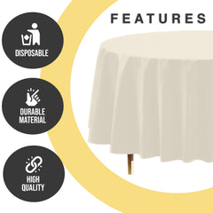 Premium Round Ivory Plastic Table Cover | 84 in.