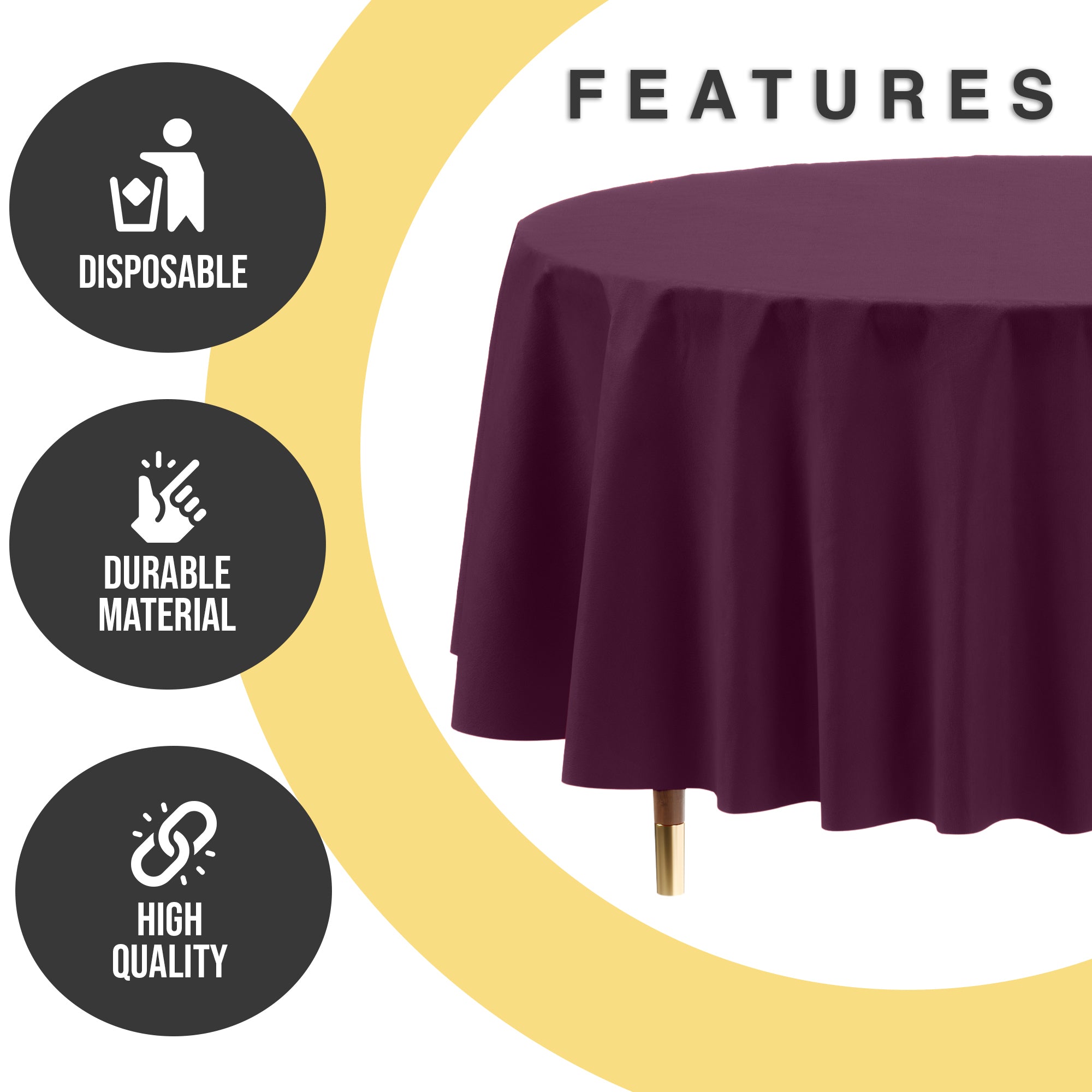 Premium Round Plum Plastic Table Covers | 6 Pack | 84 in.