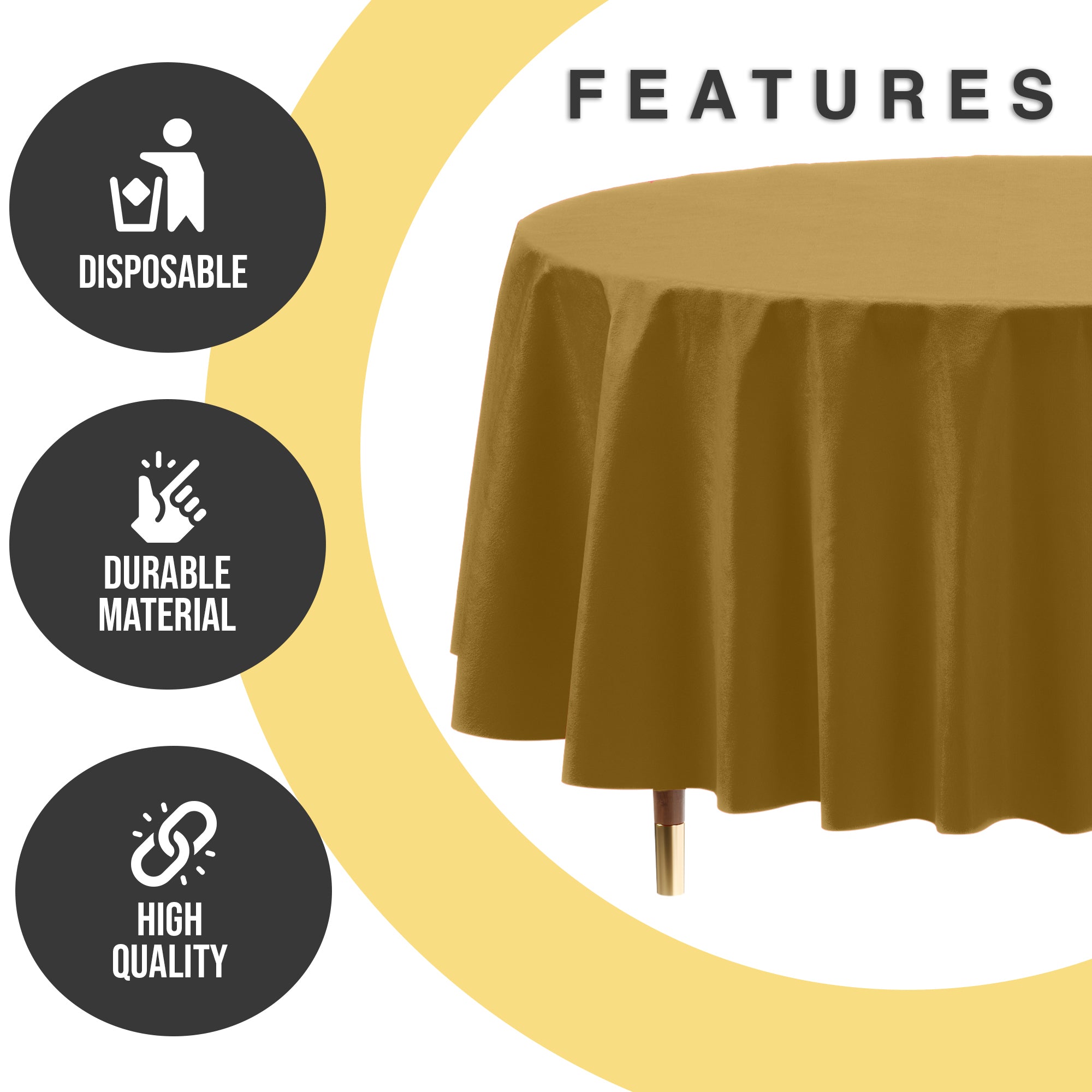Premium Round Gold Plastic Table Covers | 6 Pack | 84 in.