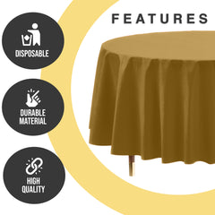 Premium Round Gold Plastic Table Covers | 6 Pack | 84 in.