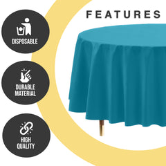 Premium Round Turquoise Plastic Table Covers | 12 Pack | 84 in.