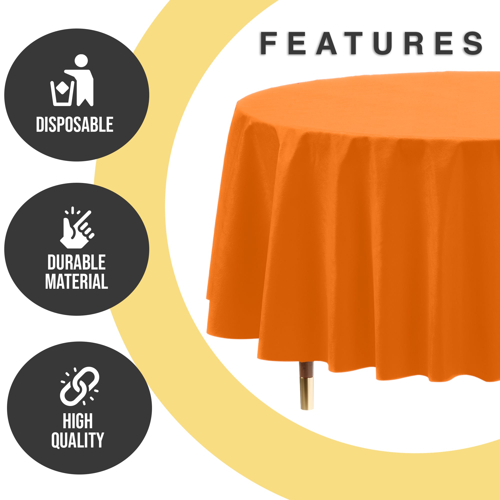 Premium Round Orange Plastic Table Covers | 6 Pack | 84 in.